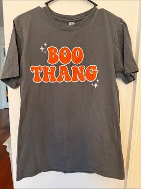 Women’s Gray ‘Boo Thang' Graphic Tee - Orange Print- Size M